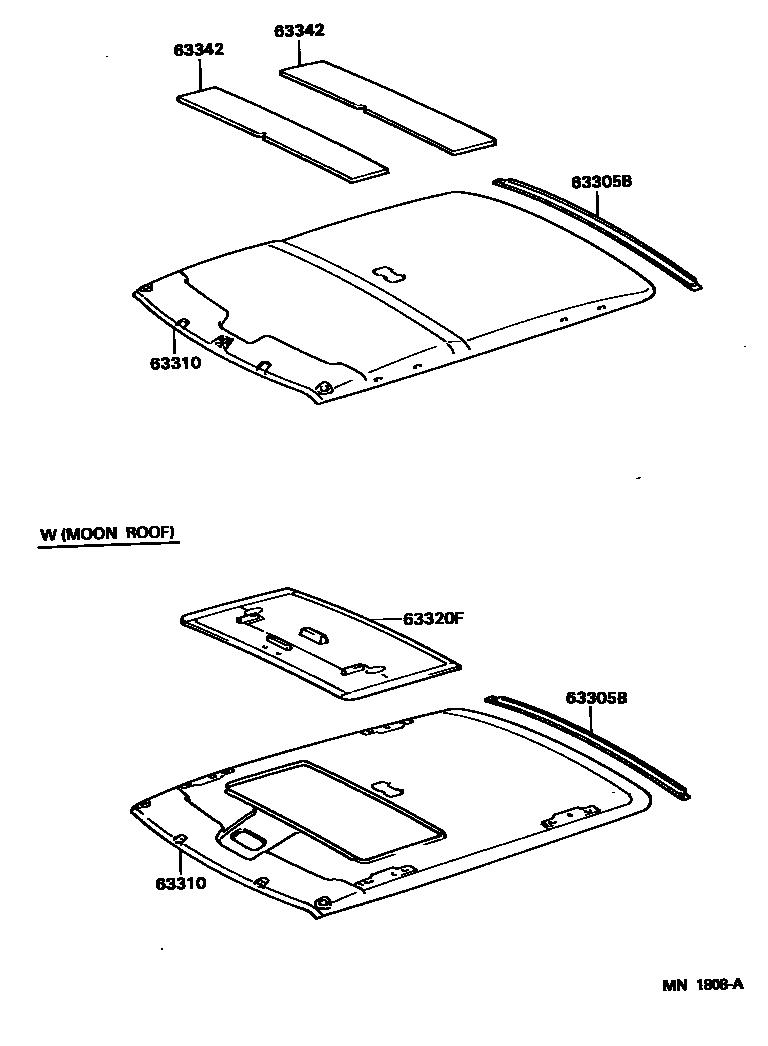 Toyota COROLLA 车顶内衬和消声垫 EPC diagram — MN1808A