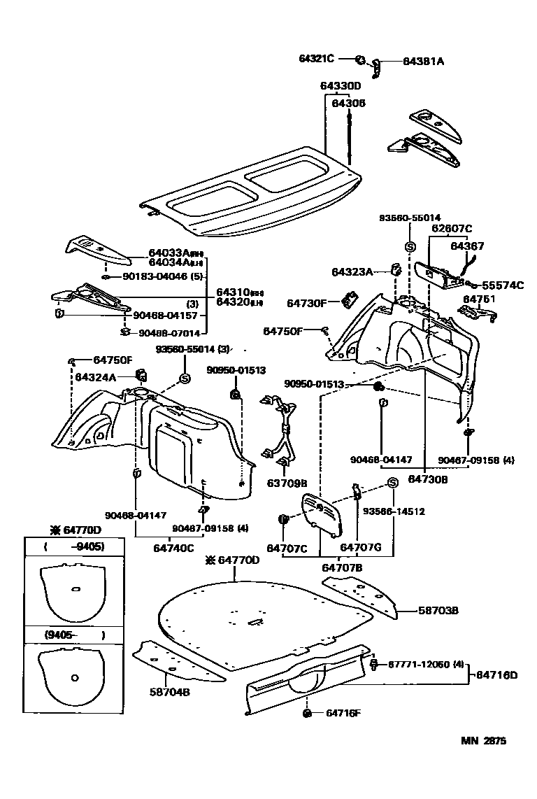 Toyota COROLLA 底板和底板装饰罩 EPC diagram — MN2875