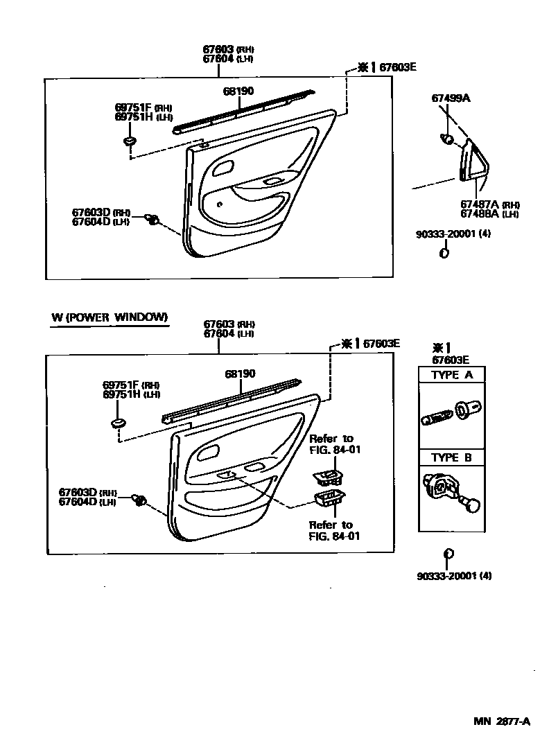 Toyota COROLLA 后门板和后门玻璃 EPC diagram — MN2877A