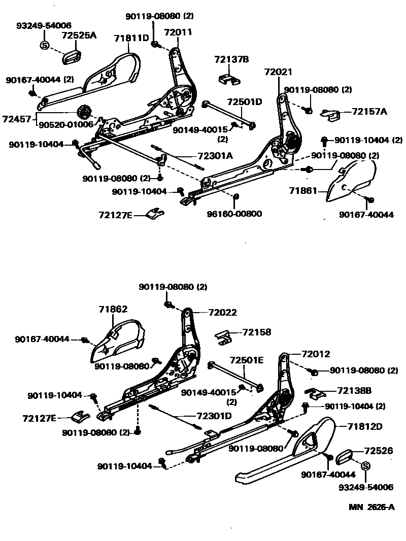 Toyota COROLLA 前排座椅和座椅滑轨 EPC diagram — MN2626A