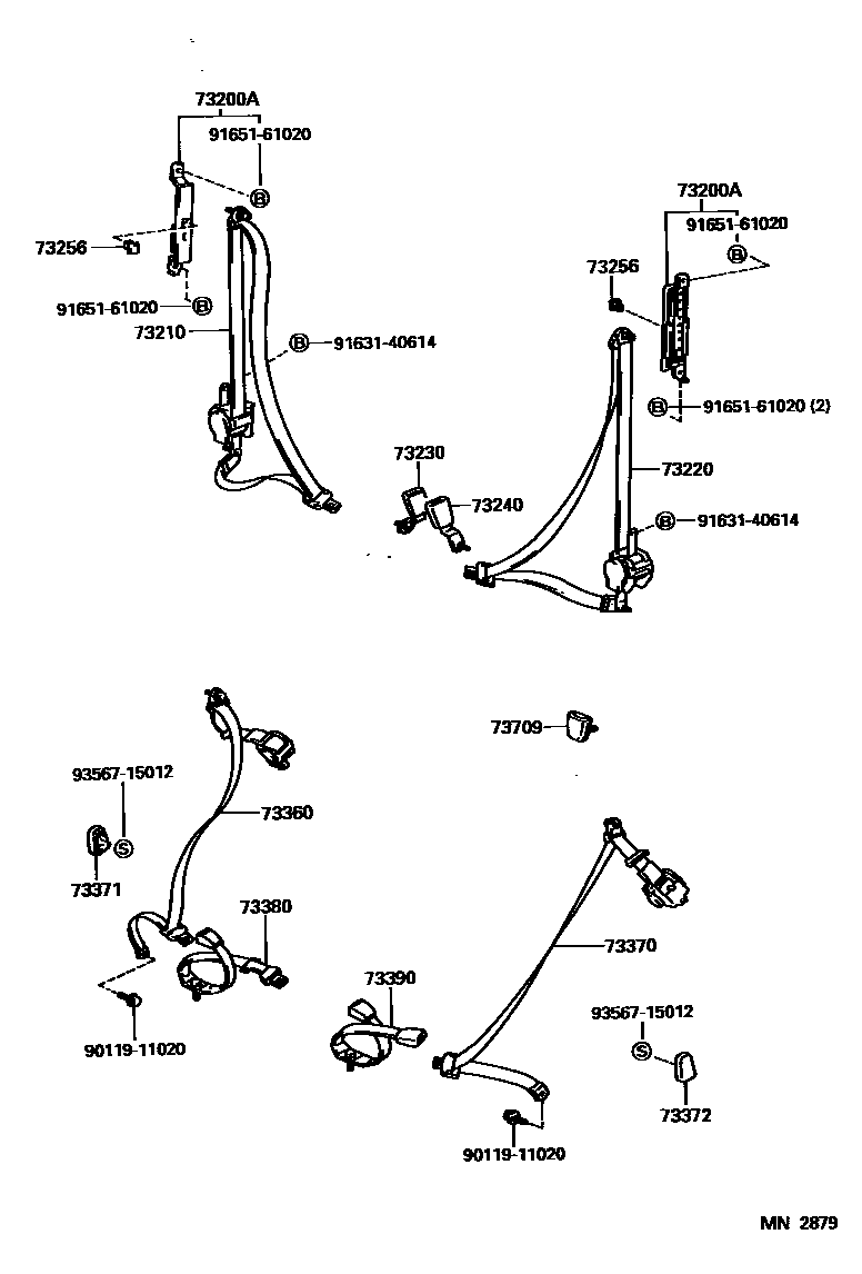 Toyota COROLLA 安全带和儿童保护座椅 EPC diagram — MN2879