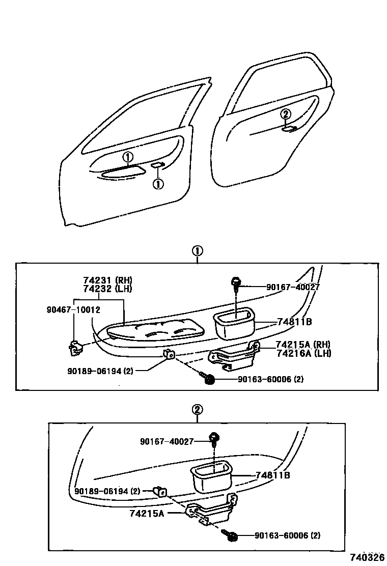 Toyota COROLLA 扶手和遮阳板 EPC diagram — 740326