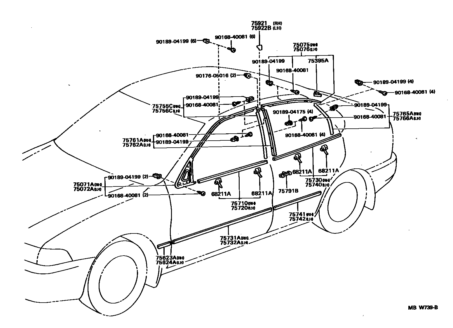 Toyota COROLLA 侧防护条 EPC diagram — MBW739B