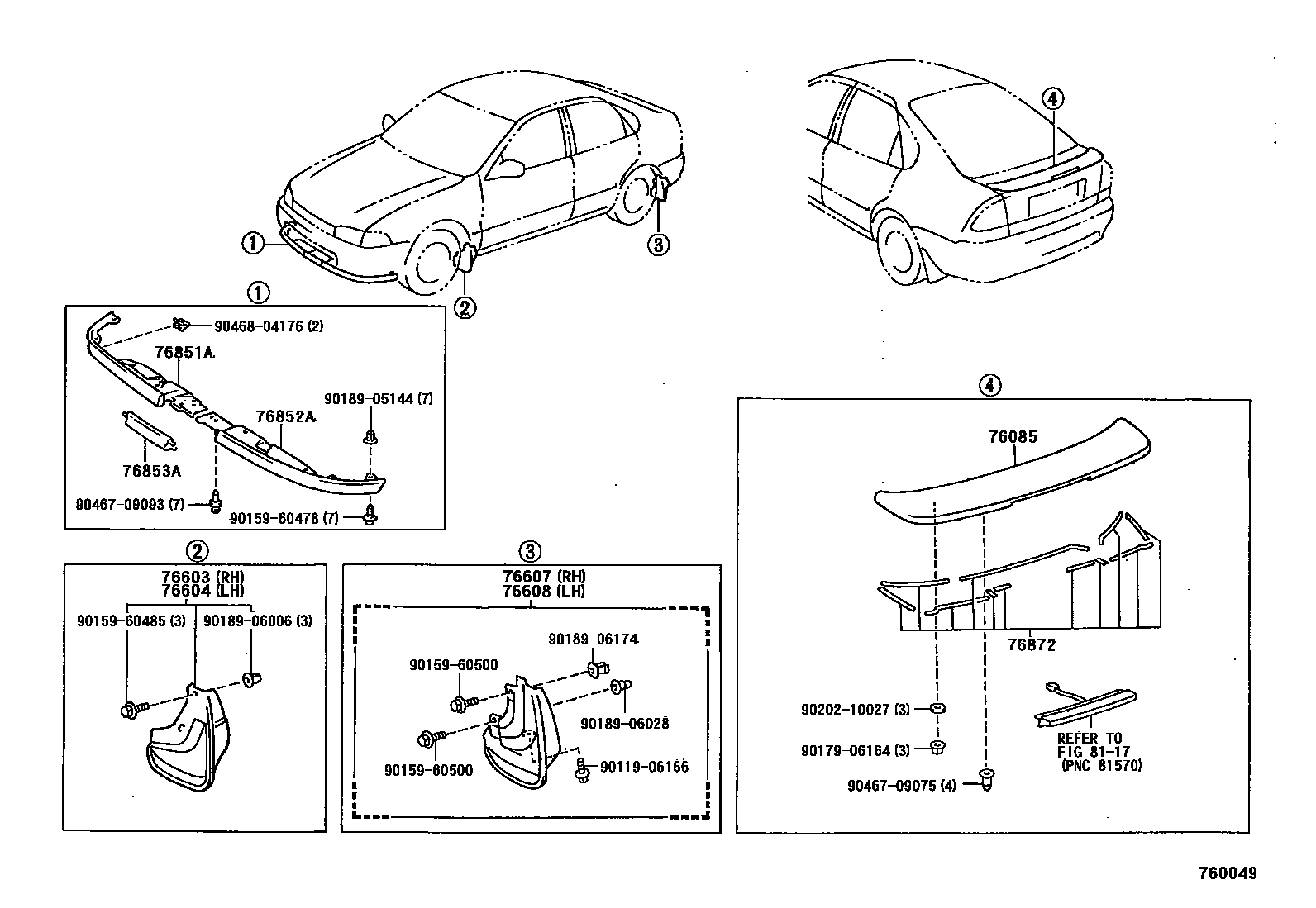 Toyota COROLLA 挡泥板和扰流板 EPC diagram — 760049