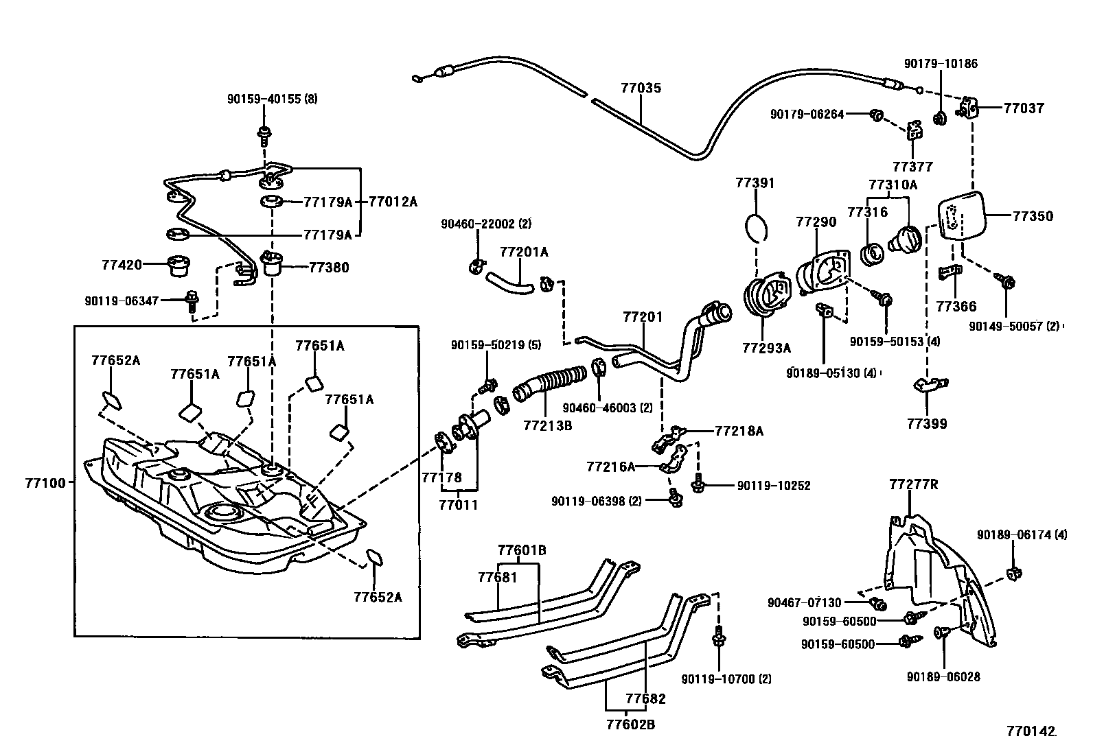 Toyota COROLLA 燃油箱和燃油管 EPC diagram — 770142