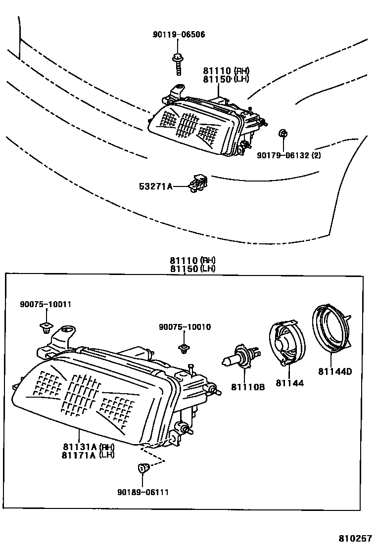 Toyota COROLLA Headlamp EPC diagram — 810257