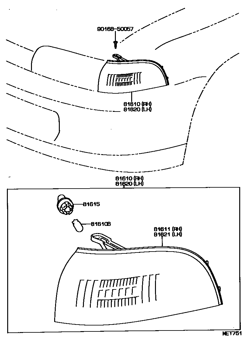 Toyota COROLLA 前示宽灯 EPC diagram — MET751