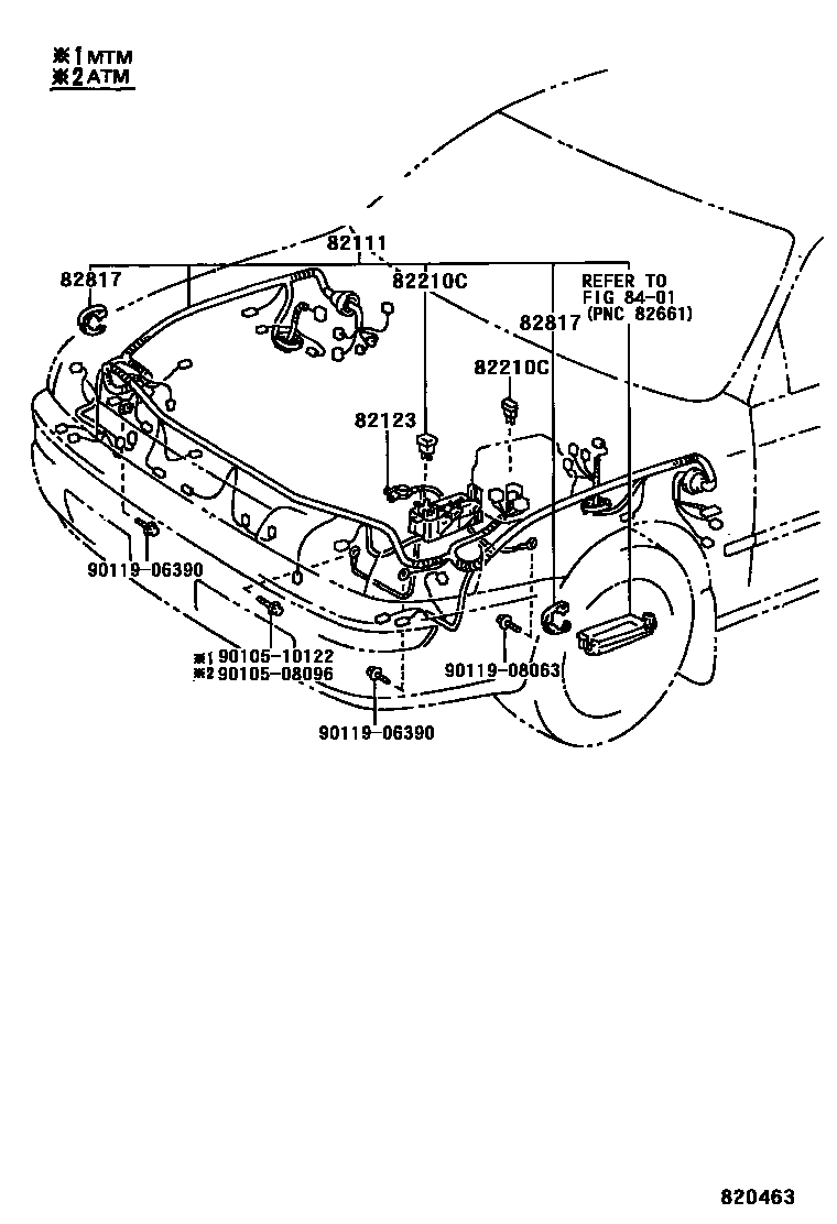Toyota COROLLA 线束和卡夹 EPC diagram — 820463