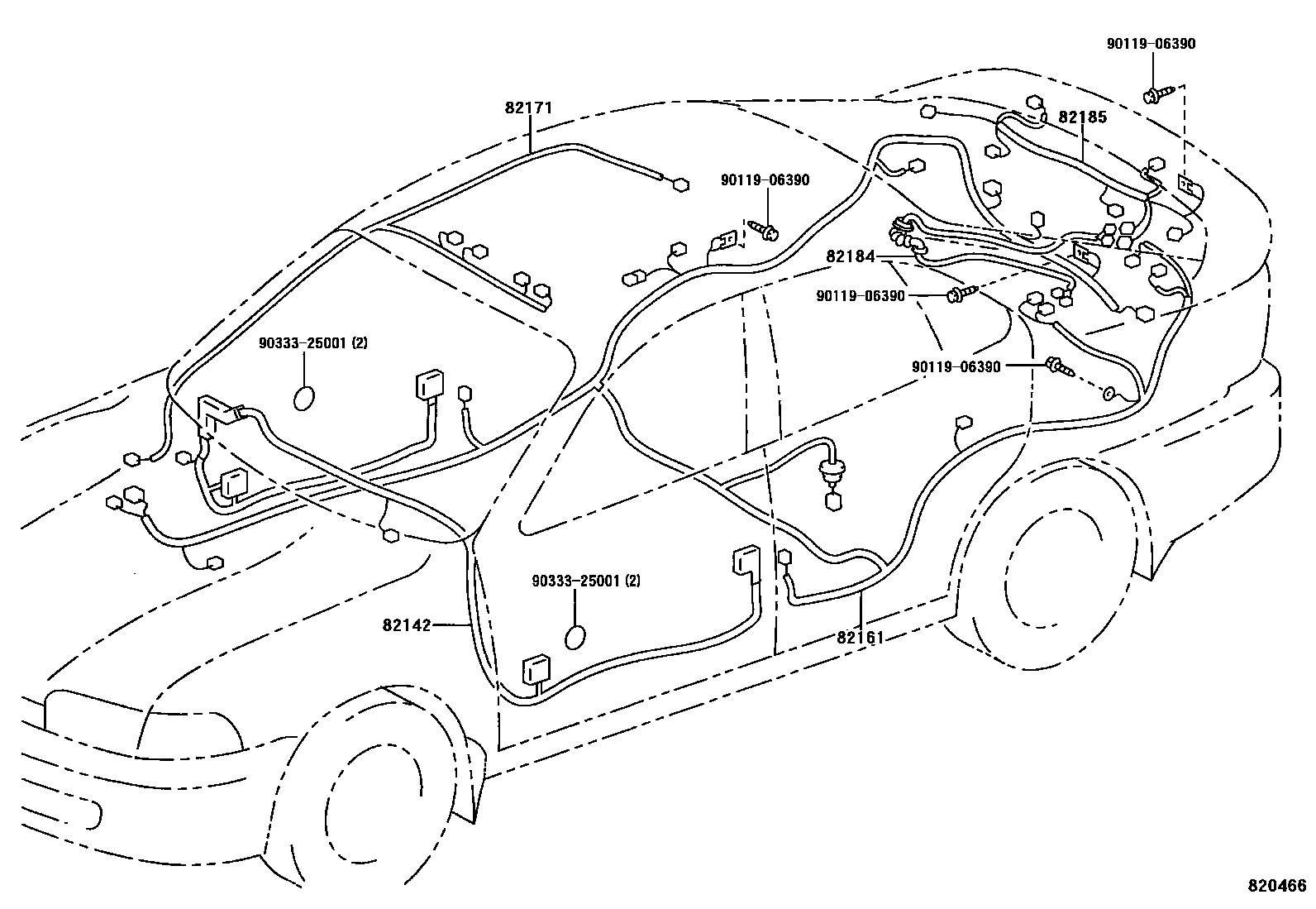 Toyota COROLLA 线束和卡夹 EPC diagram — 820466