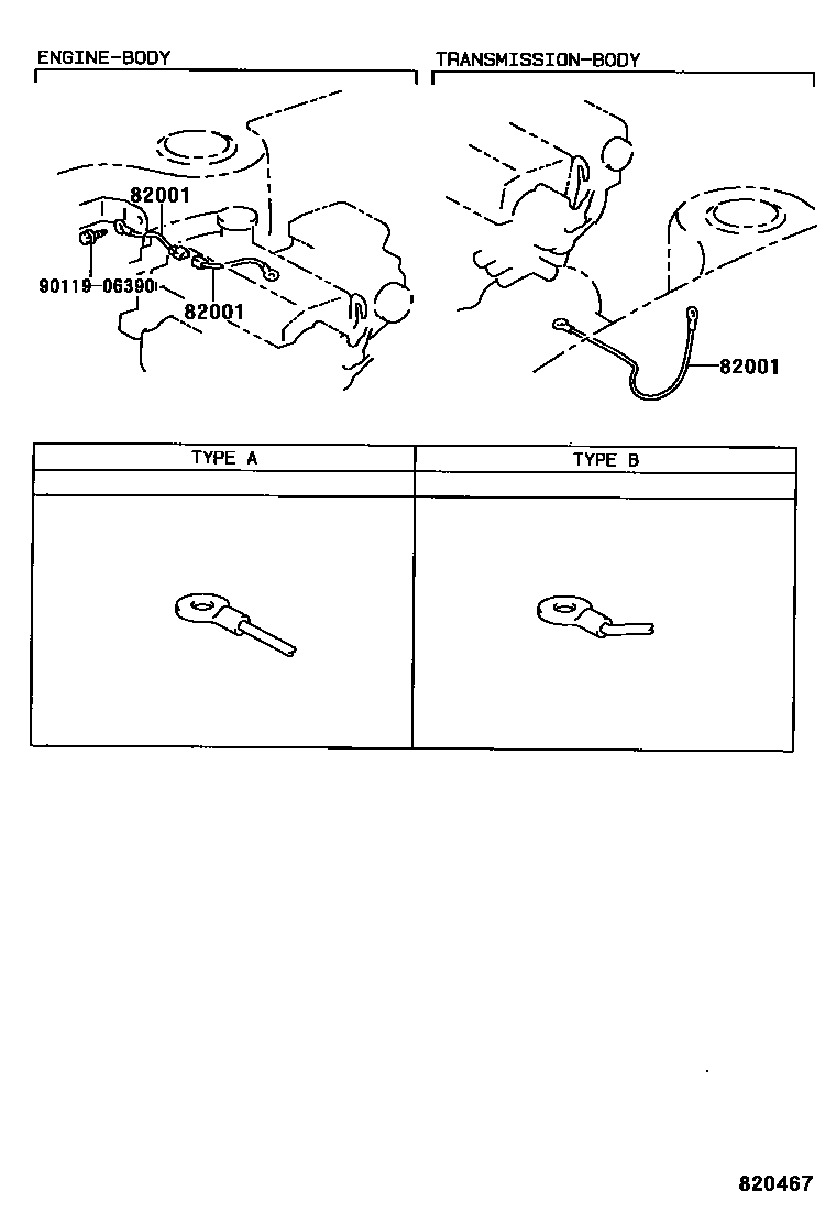 Toyota COROLLA 线束和卡夹 EPC diagram — 820467