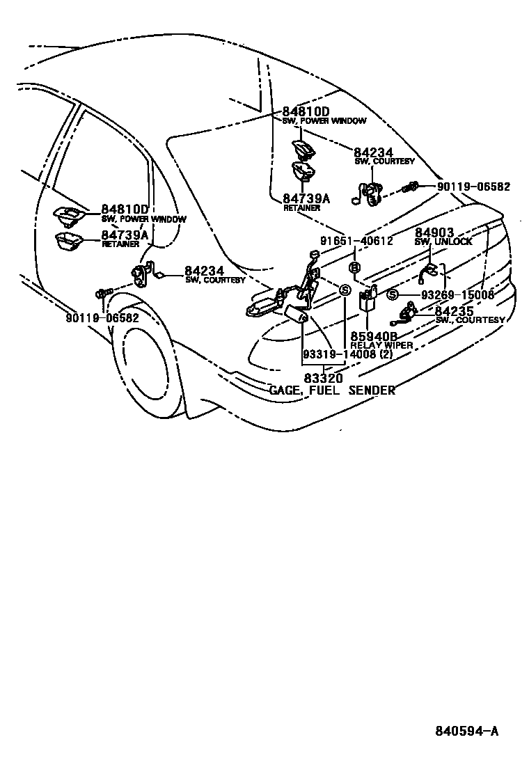 Toyota COROLLA 开关和继电器和ECU EPC diagram — 840594A