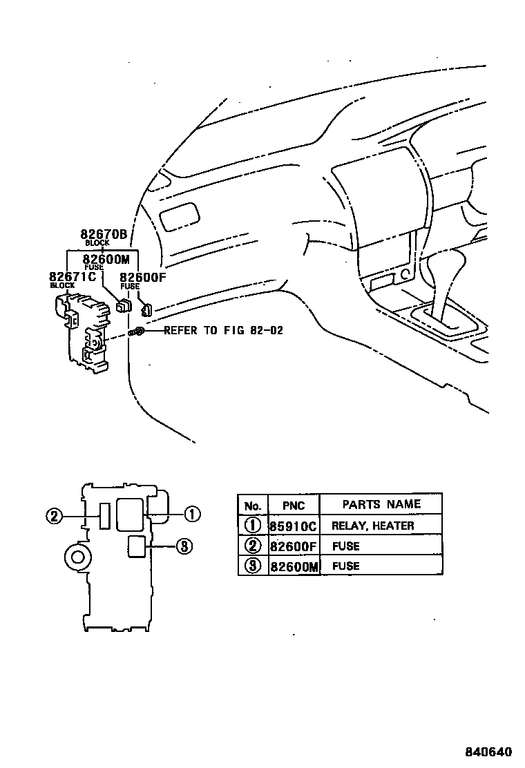Toyota COROLLA 开关和继电器和ECU EPC diagram — 840640