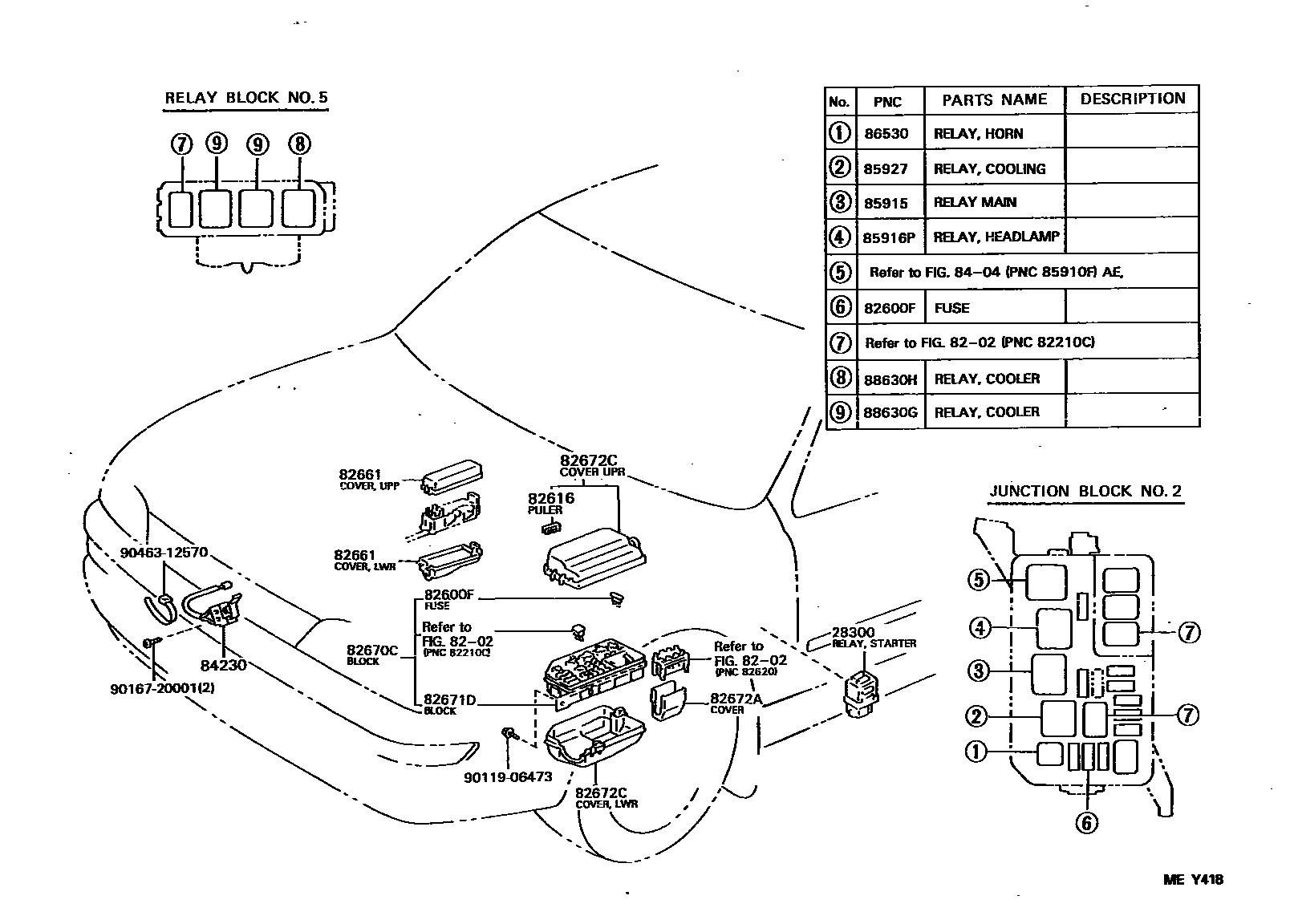Toyota COROLLA 开关和继电器和ECU EPC diagram — MEY418