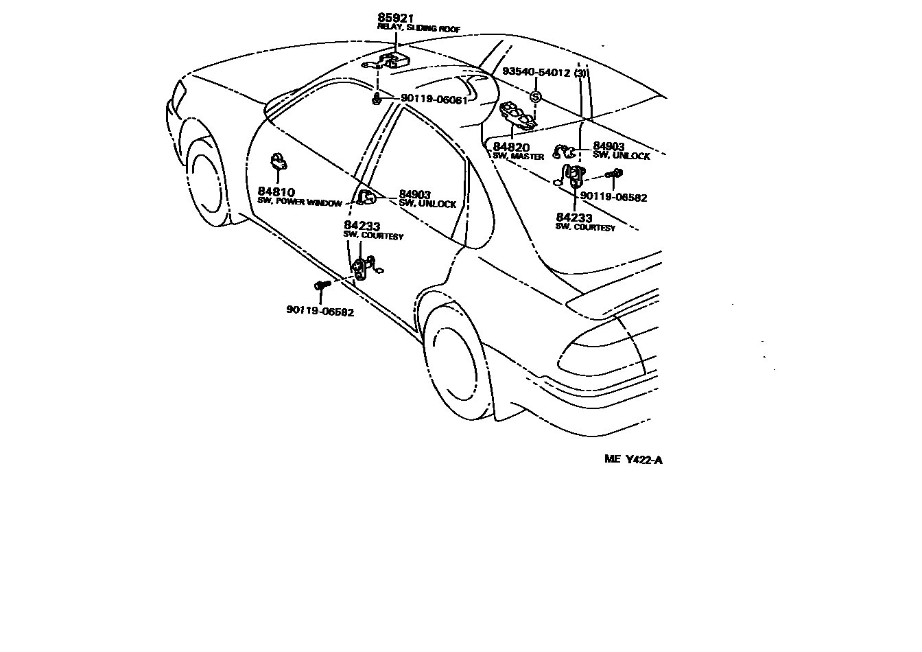 Toyota COROLLA 开关和继电器和ECU EPC diagram — MEY422A