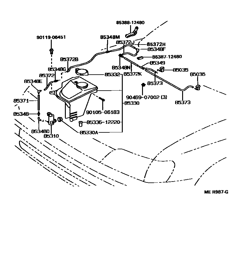 Toyota COROLLA 挡风玻璃清洗器 EPC diagram — MER987G