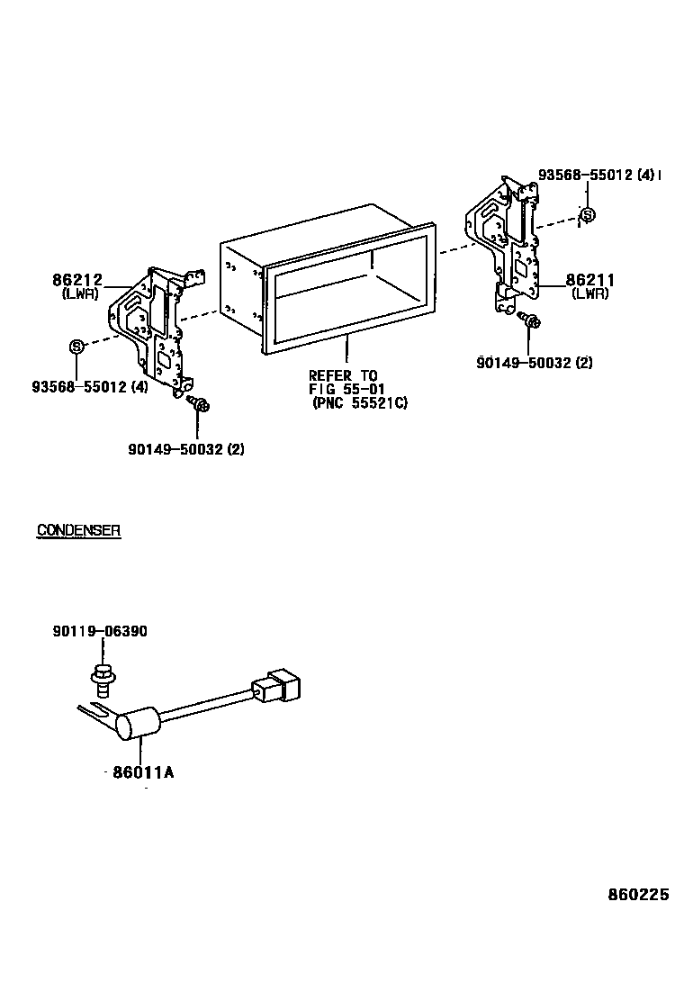 Toyota COROLLA 收音机、放大器和冷凝器 EPC diagram — 860225