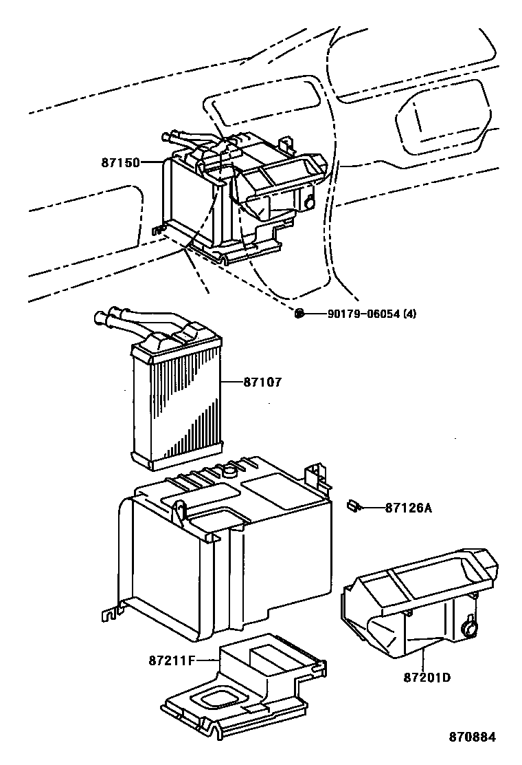 Toyota COROLLA 暖风和空调系统 - 加热装置和鼓风机 EPC diagram — 870884