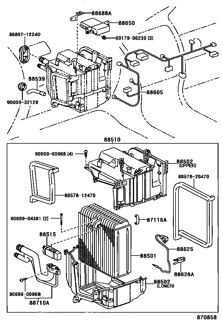 Toyota COROLLA 暖风和空调系统 - 冷却器组件 EPC diagram — 870858
