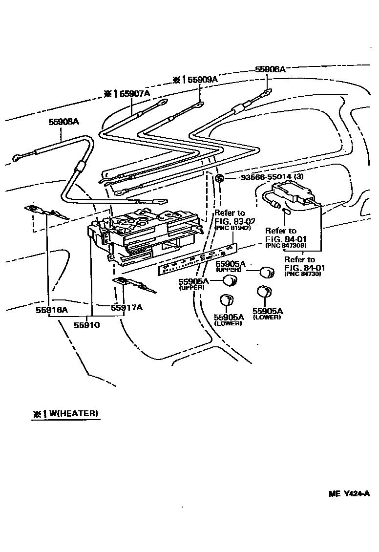 Toyota COROLLA 暖风和空调系统 - 控制器和风管 EPC diagram — MEY424A