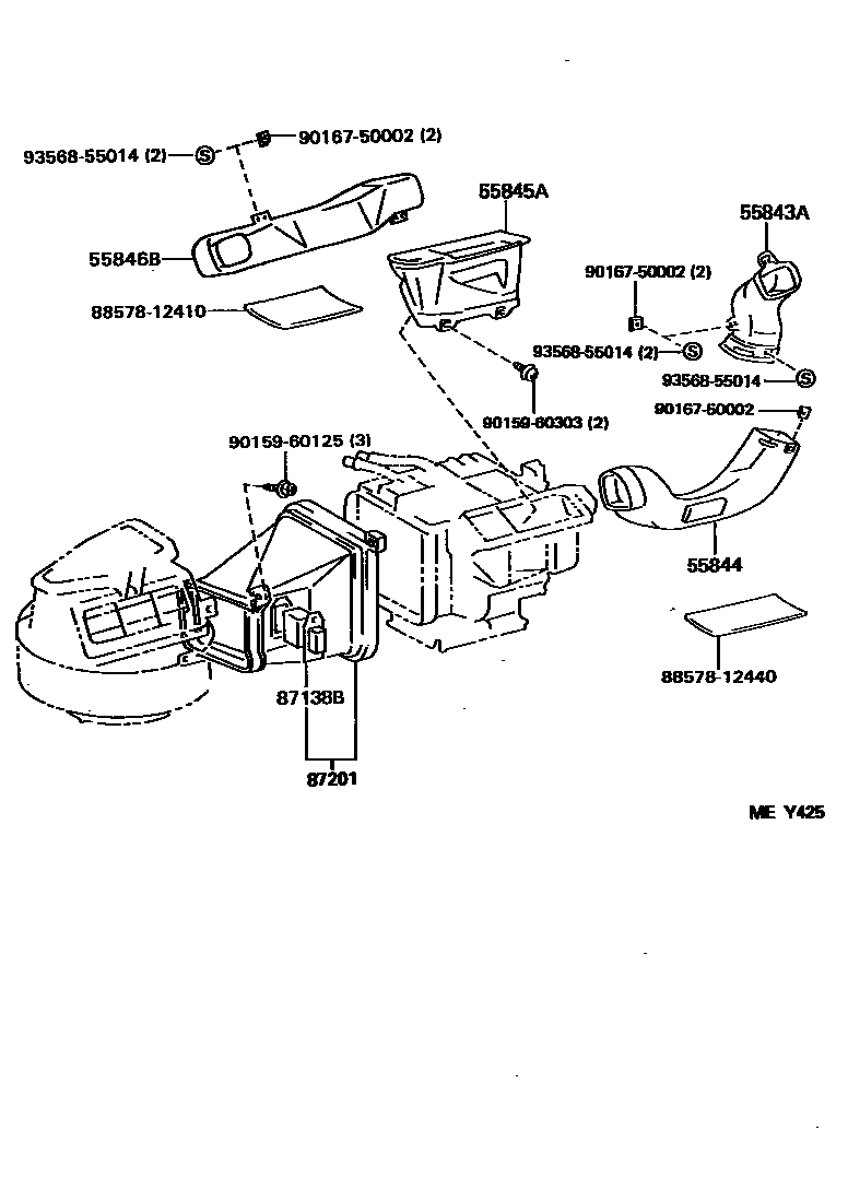Toyota COROLLA 暖风和空调系统 - 控制器和风管 EPC diagram — MEY425