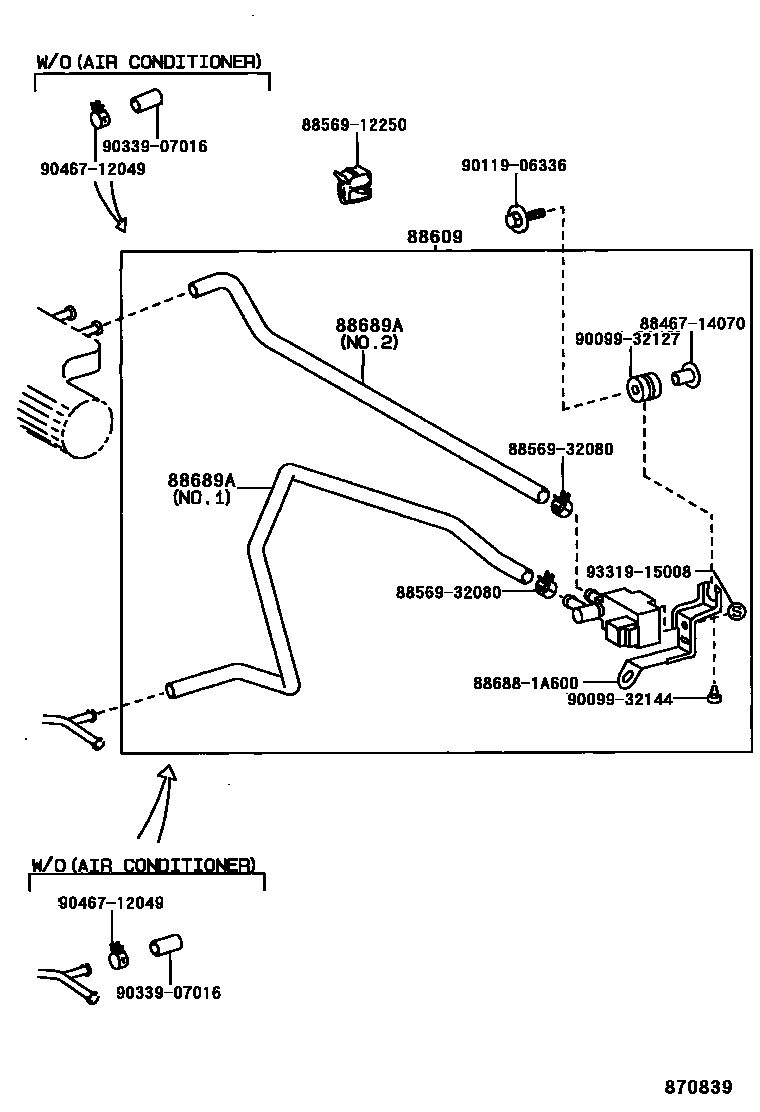 Toyota COROLLA 暖风和空调系统 - 真空管 EPC diagram — 870839