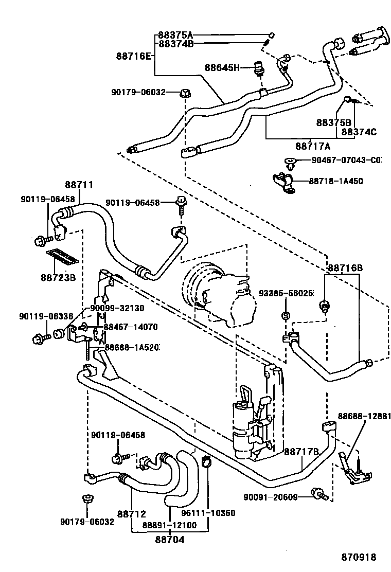 Toyota COROLLA Heating & Air Conditioning - Cooler Piping EPC diagram — 870918
