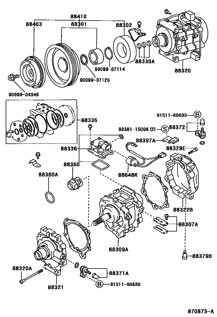 Toyota COROLLA Heating & Air Conditioning - Compressor EPC diagram — 870873A