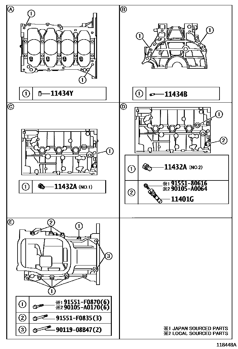 Toyota COROLLA Cylinder Block EPC diagram — 118448A