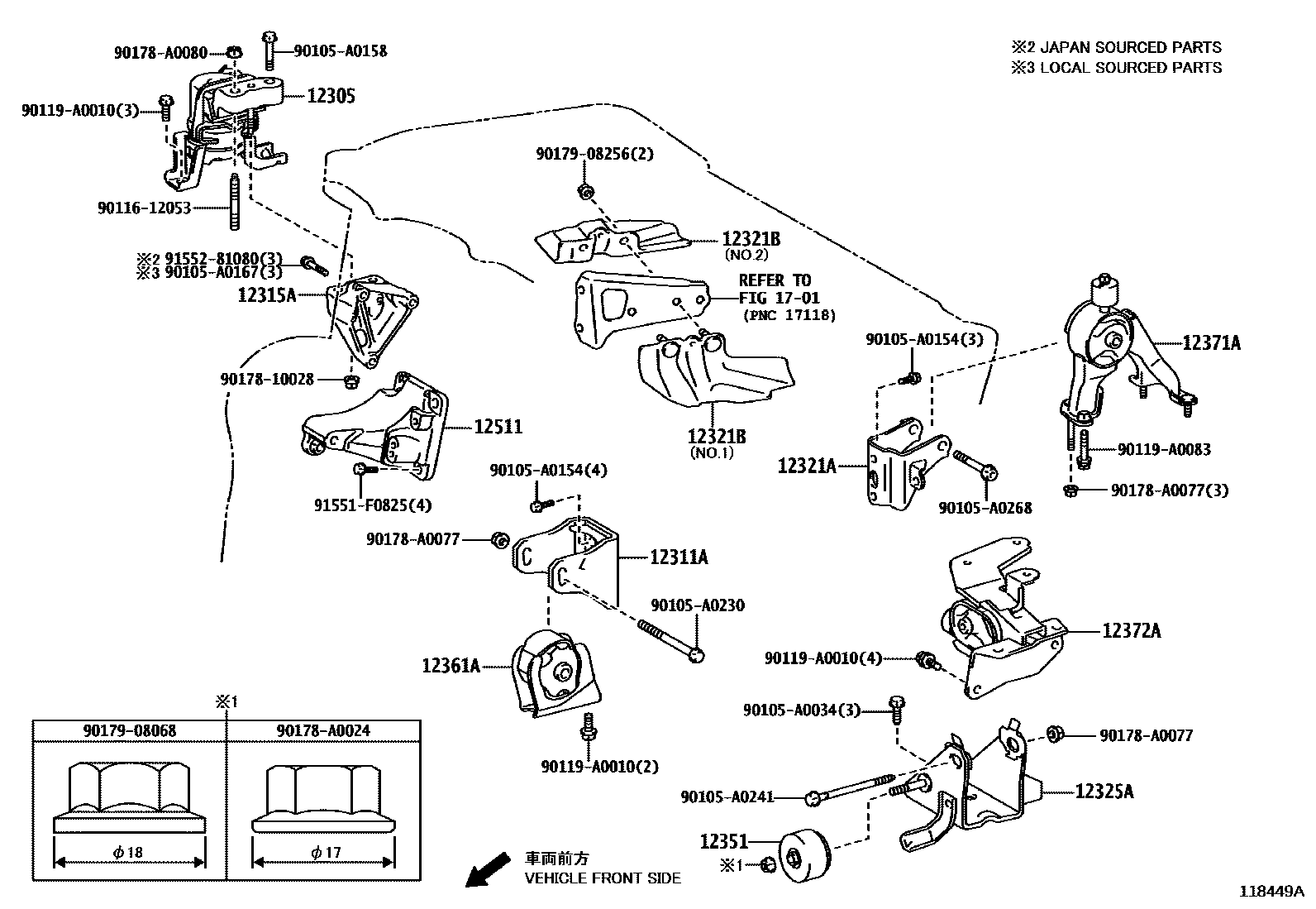 Toyota COROLLA Engine Mounting EPC diagram — 118449A