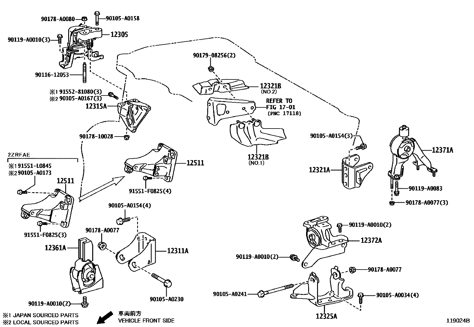 Toyota COROLLA Engine Mounting EPC diagram — 119024B