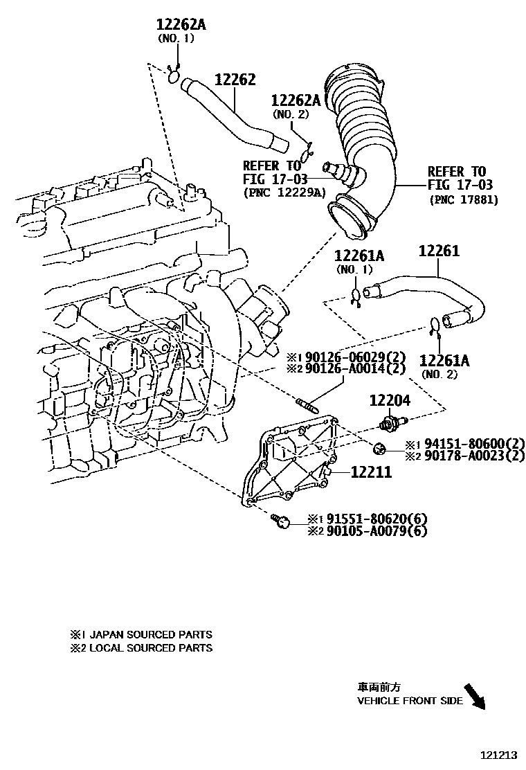 Toyota COROLLA Ventilation Hose EPC diagram — 121213