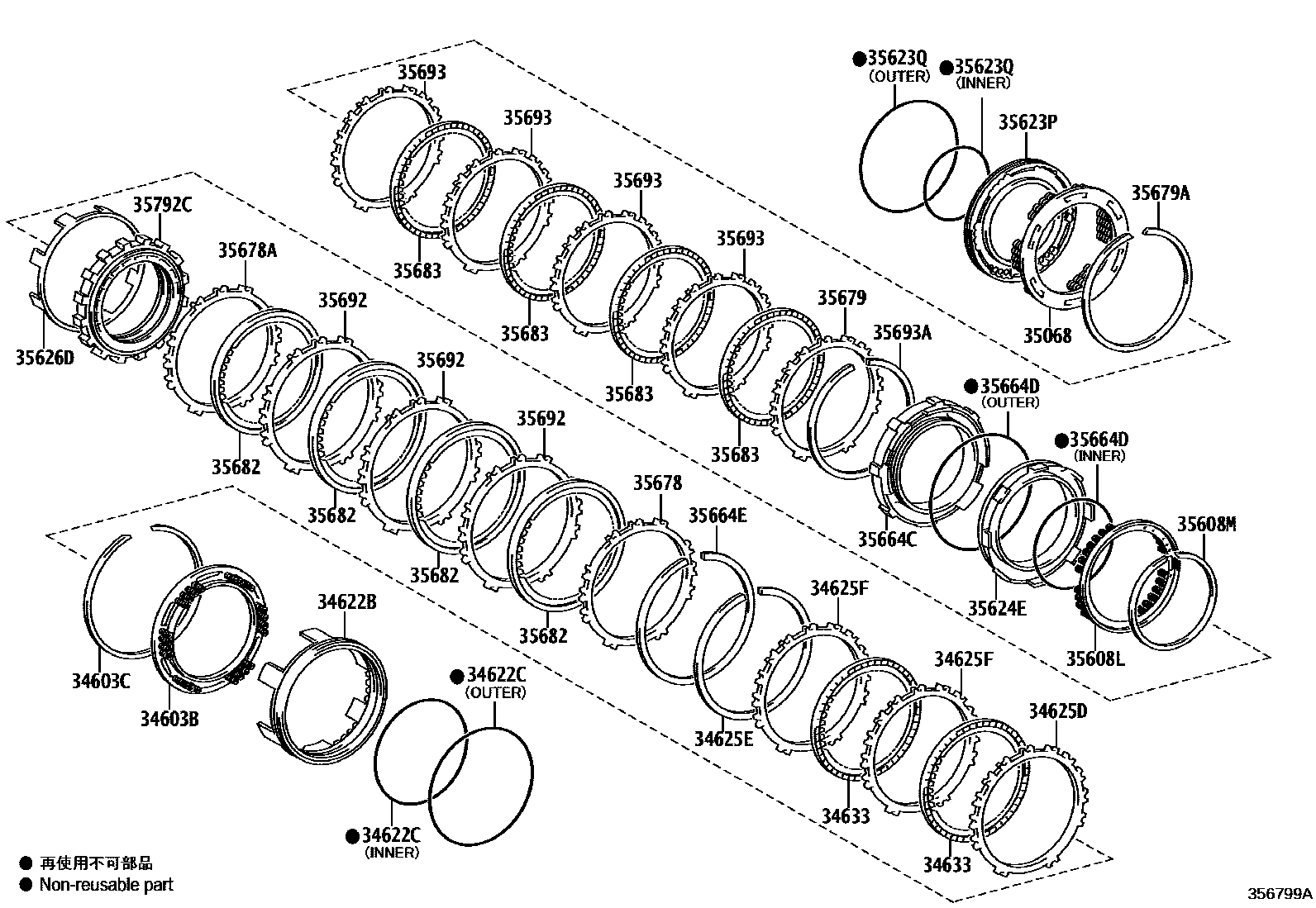 Toyota COROLLA 3号制动器、一档和倒档制动器(ATM) EPC diagram — 356799A
