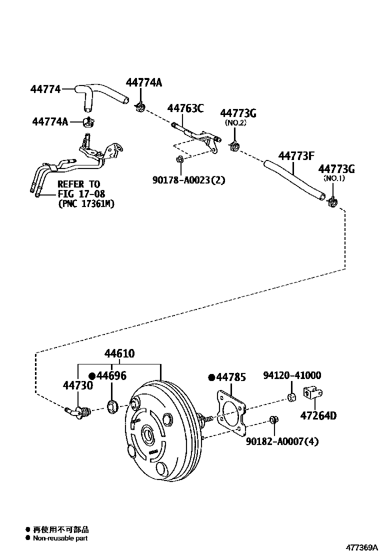 Toyota COROLLA 制动助力器和真空管 EPC diagram — 477369A
