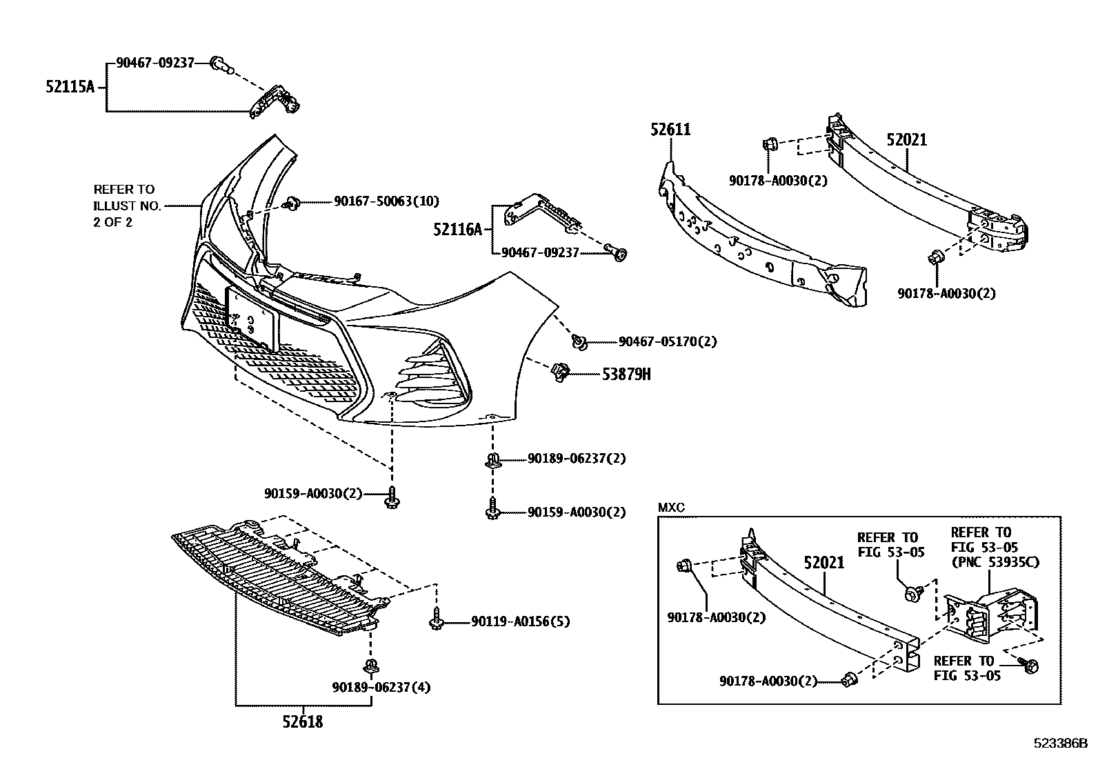 Toyota COROLLA 前保险杠及附件 EPC diagram — 523386B