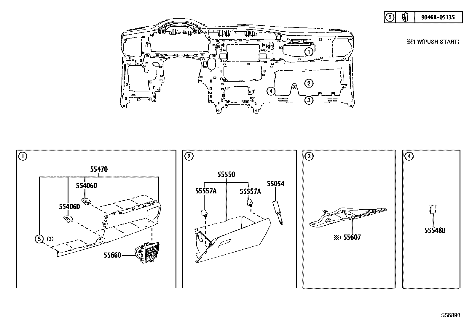 Toyota COROLLA 仪表板和手套箱 EPC diagram — 556891