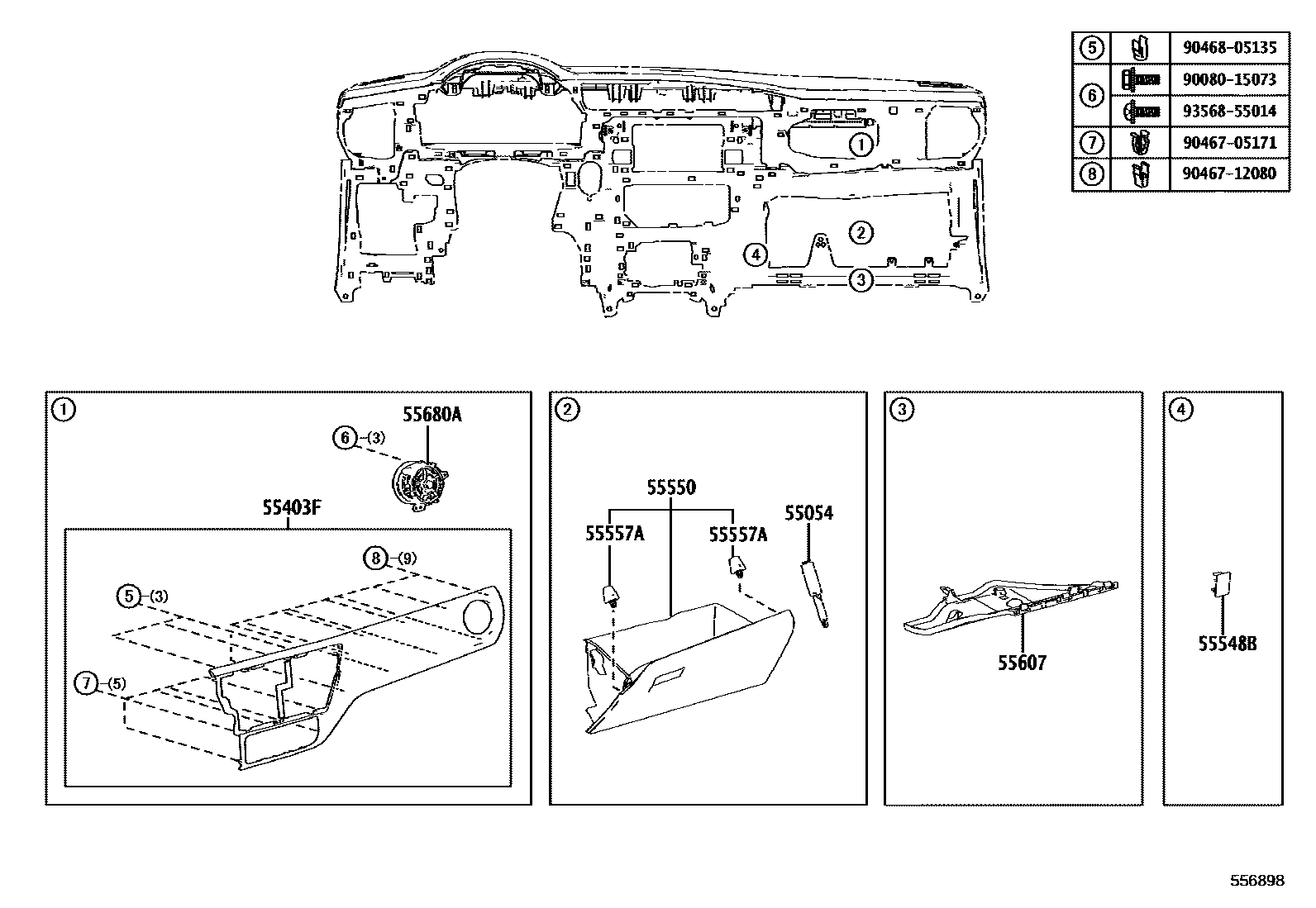 Toyota COROLLA 仪表板和手套箱 EPC diagram — 556898