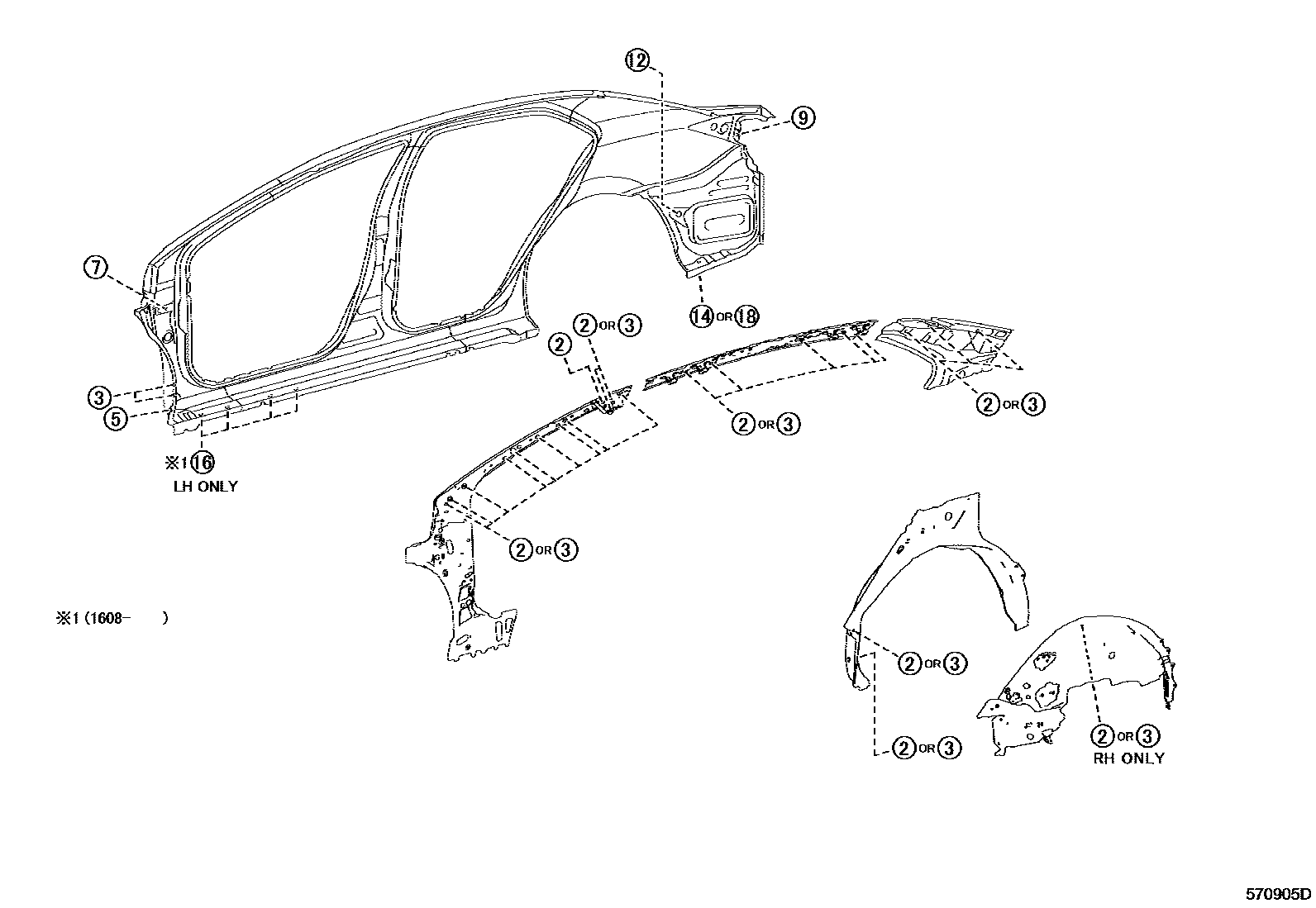 Toyota COROLLA hole plug EPC diagram — 570905D