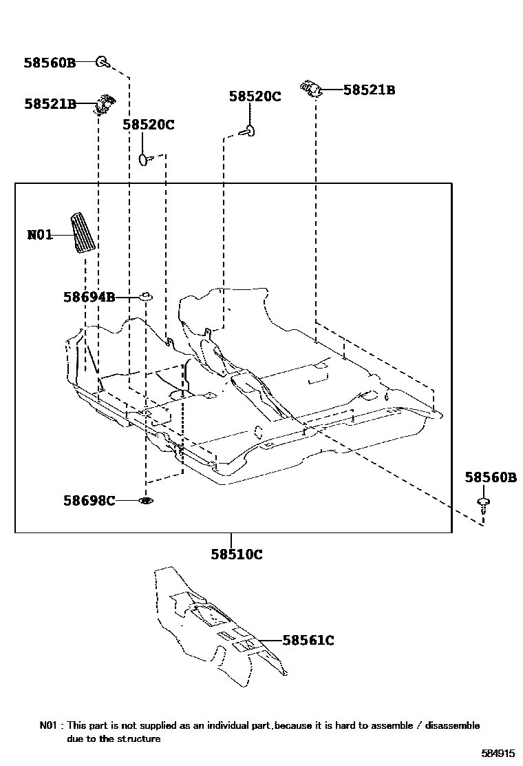 Toyota COROLLA 地板垫和地毯 EPC diagram — 584915