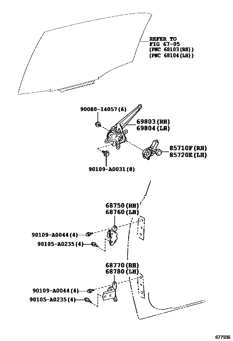 Toyota COROLLA 后门车窗升降器和合页 EPC diagram — 677936