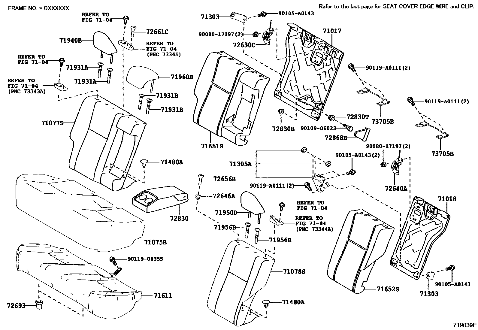 Toyota COROLLA 后排座椅和座椅滑轨 EPC diagram — 719039E