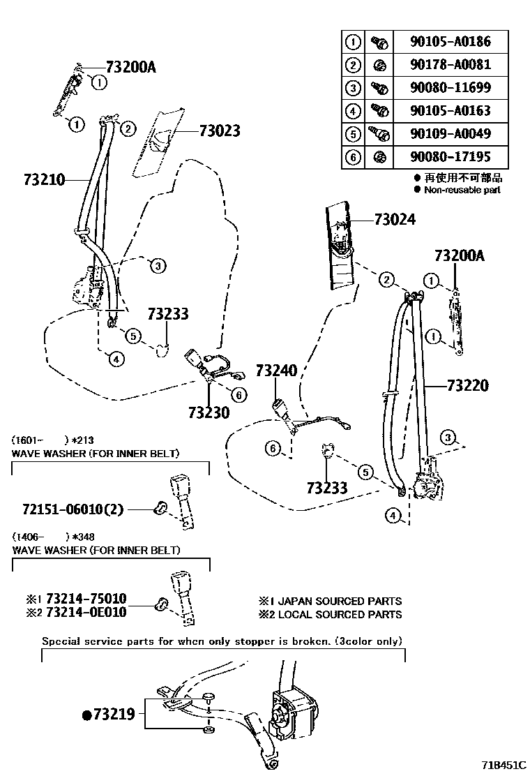 Toyota COROLLA 安全带和儿童保护座椅 EPC diagram — 718451C