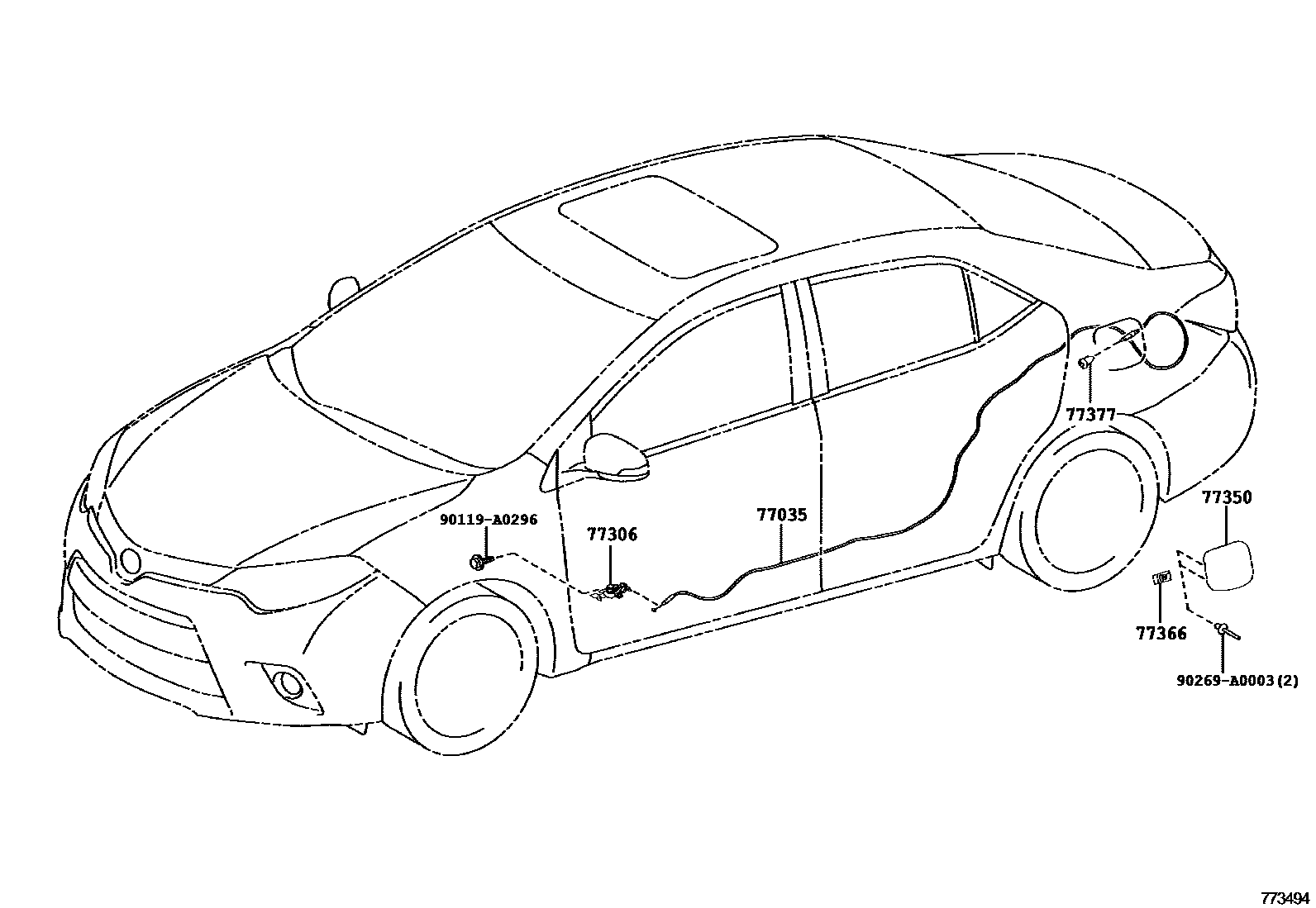 Toyota COROLLA 燃油箱和燃油管 EPC diagram — 773494