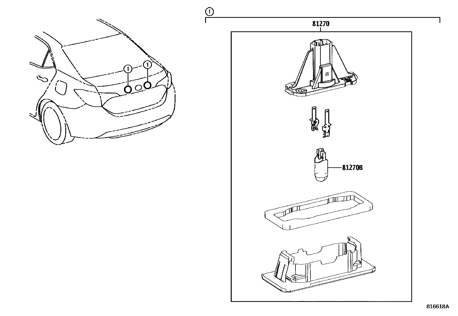 Toyota COROLLA 后牌照灯 EPC diagram — 816618A