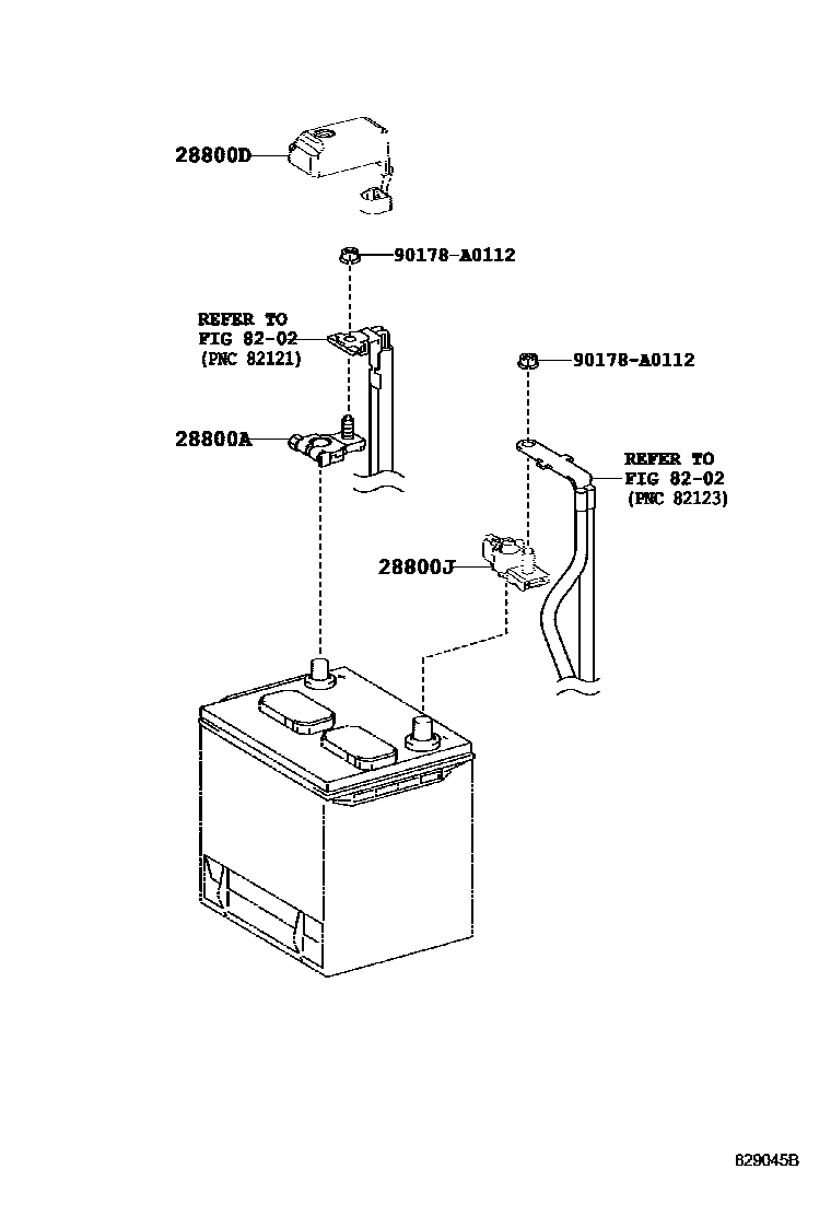 Toyota COROLLA 蓄电池和蓄电池电缆 EPC diagram — 829045B