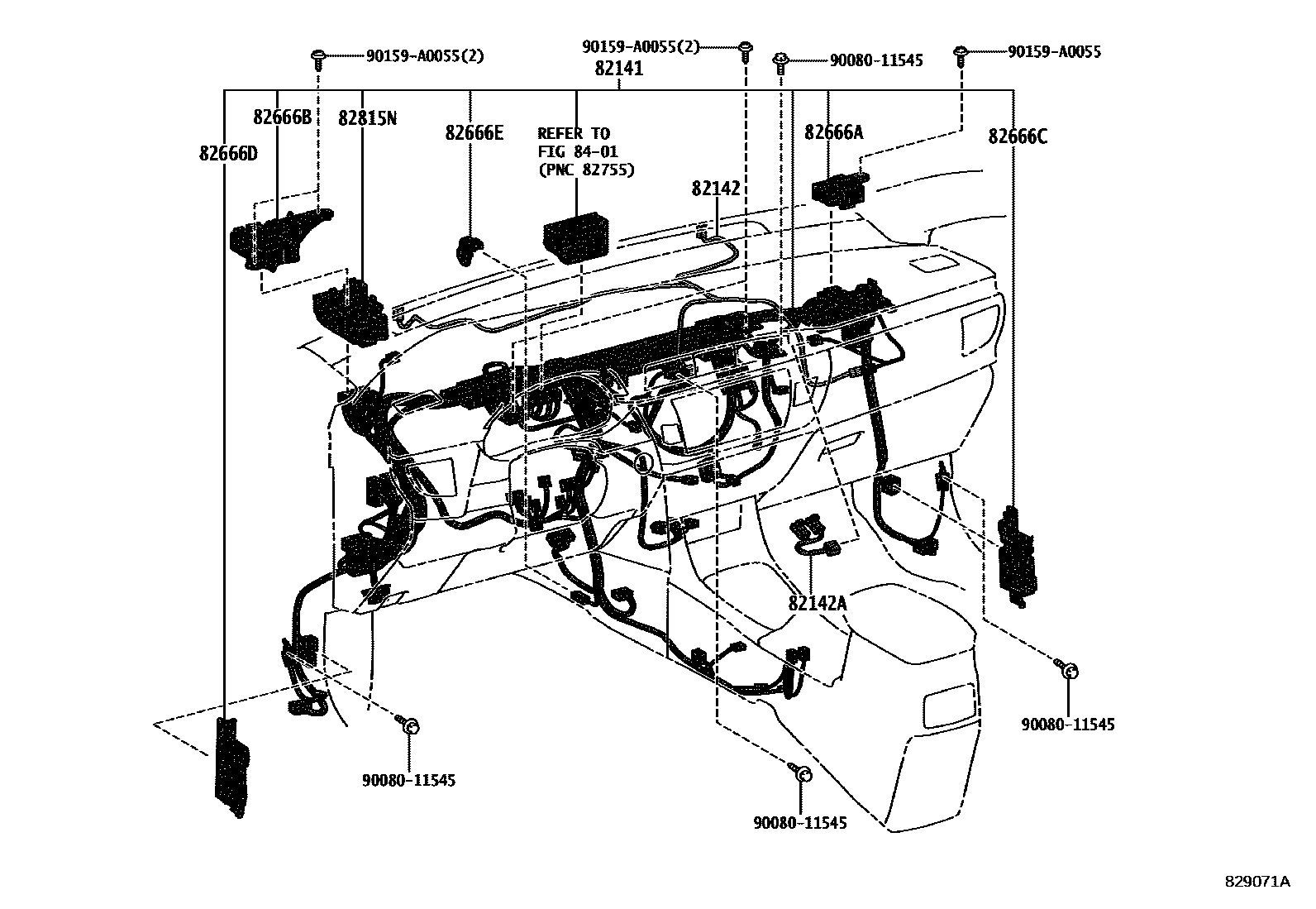Toyota COROLLA 线束和卡夹 EPC diagram — 829071A