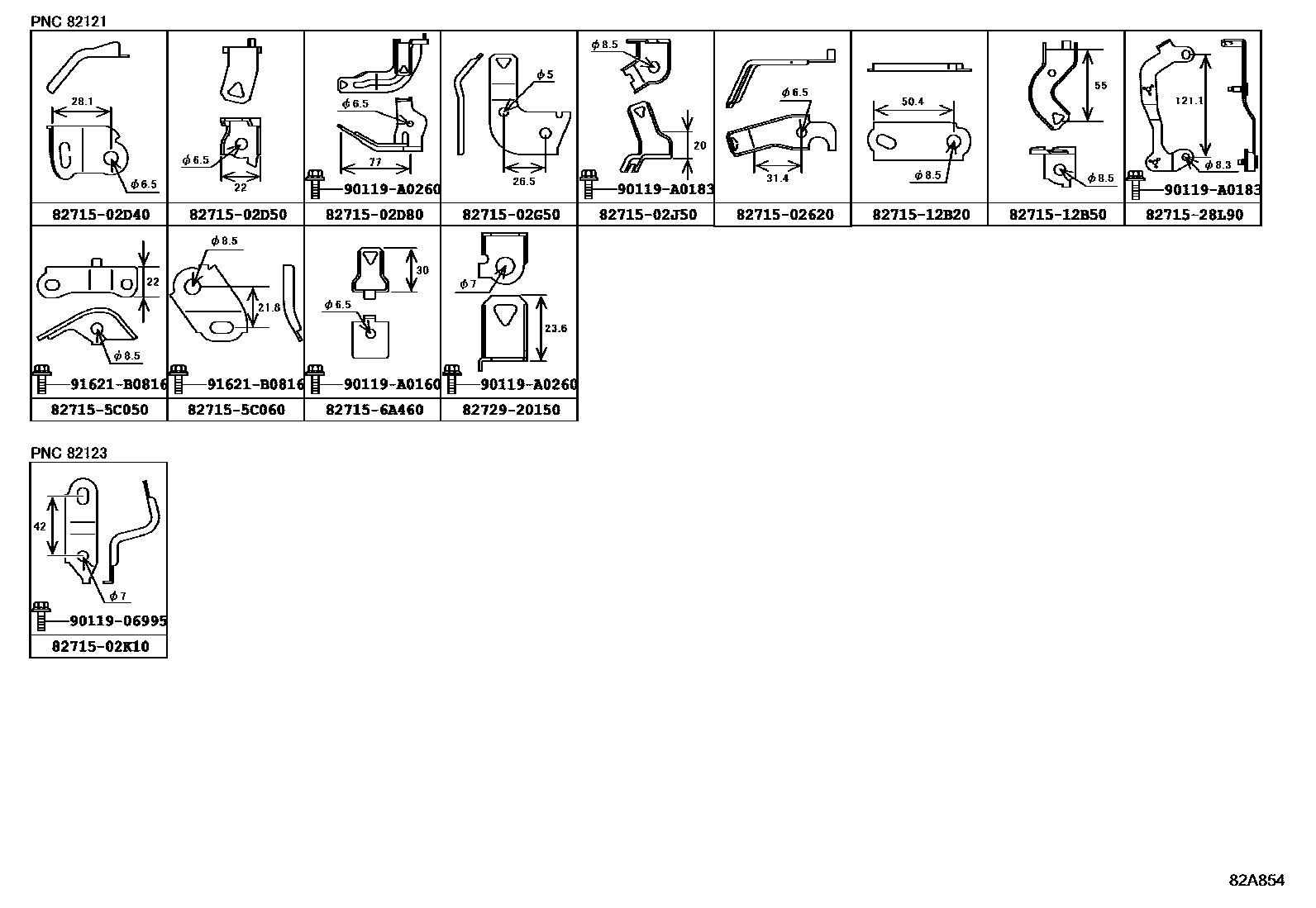 Toyota COROLLA 线束和卡夹 EPC diagram — 82A854
