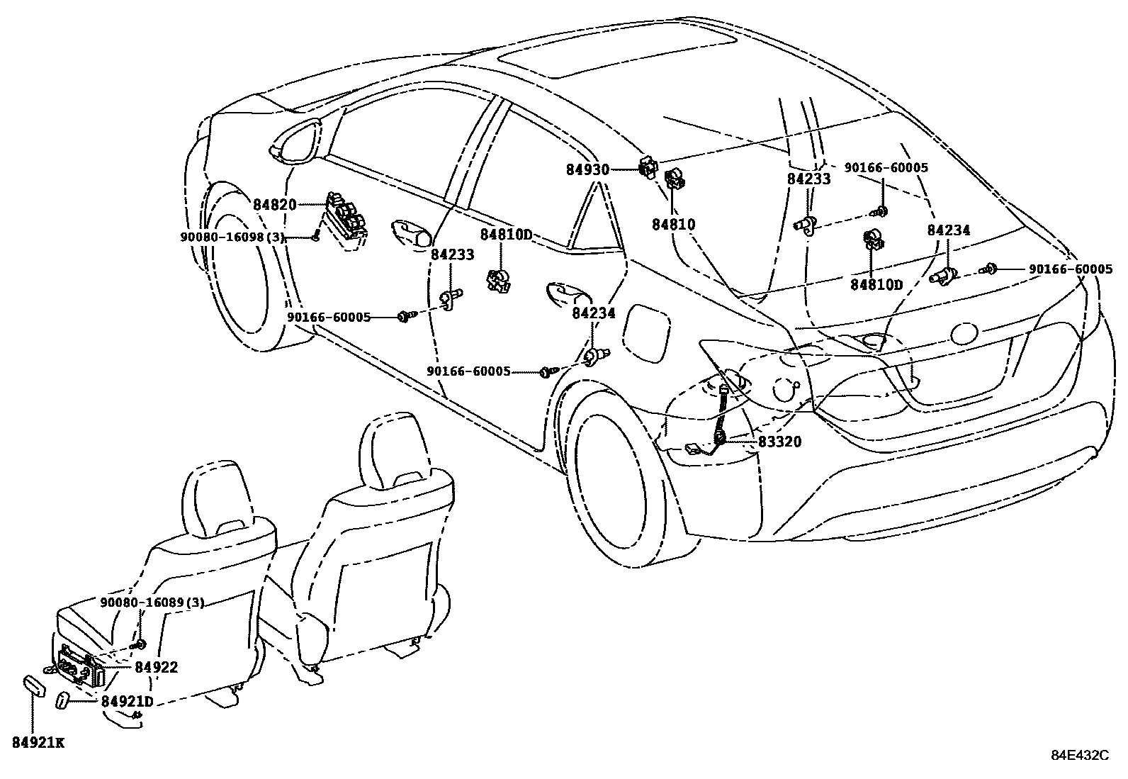 Toyota COROLLA 开关和继电器和ECU EPC diagram — 84E432C