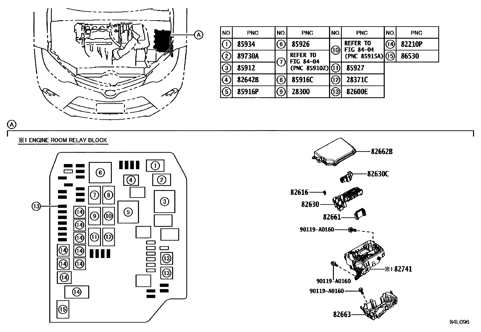 Toyota COROLLA 开关和继电器和ECU EPC diagram — 84L096