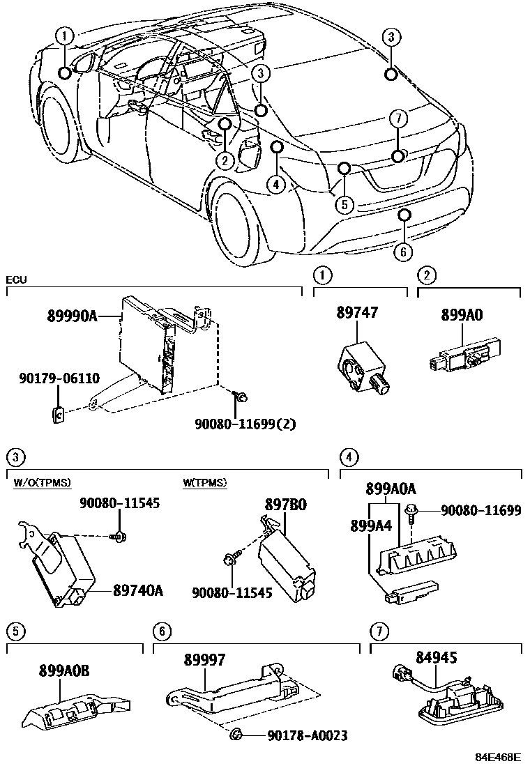 Toyota COROLLA 遥控门锁 EPC diagram — 84E468E