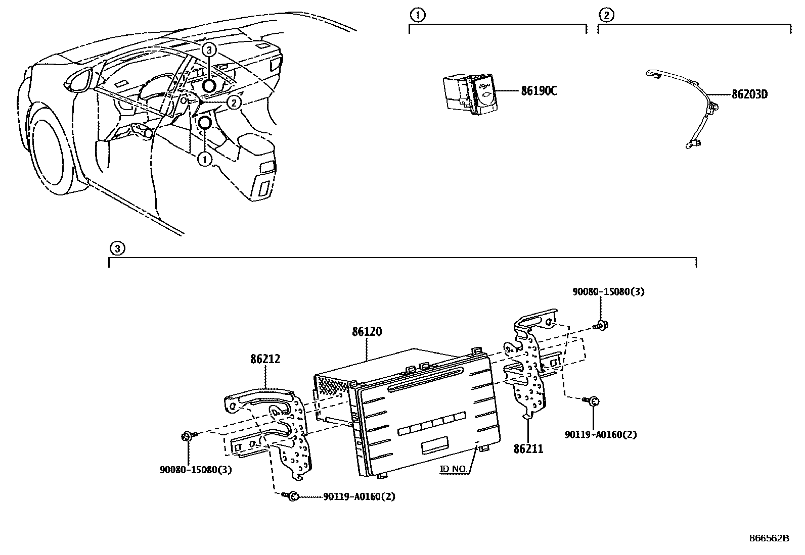 Toyota COROLLA 收音机、放大器和冷凝器 EPC diagram — 866562B